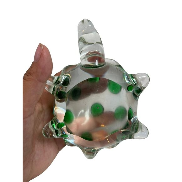 Vintage Art Glass Turtle Crystal Green Dot Large Figurine Paperweight - Picture 6 of 8